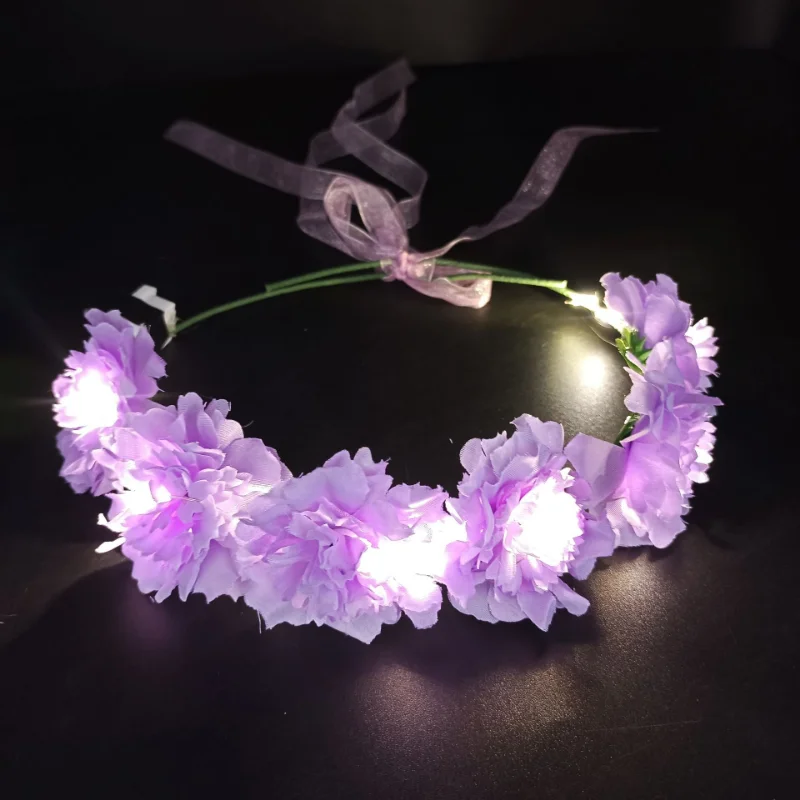 1pc  Adjustable Girl Glow Headband with LED Light Flowers Wreath Crown Hairband for Wedding Birthday Glow Party Hair Accessories