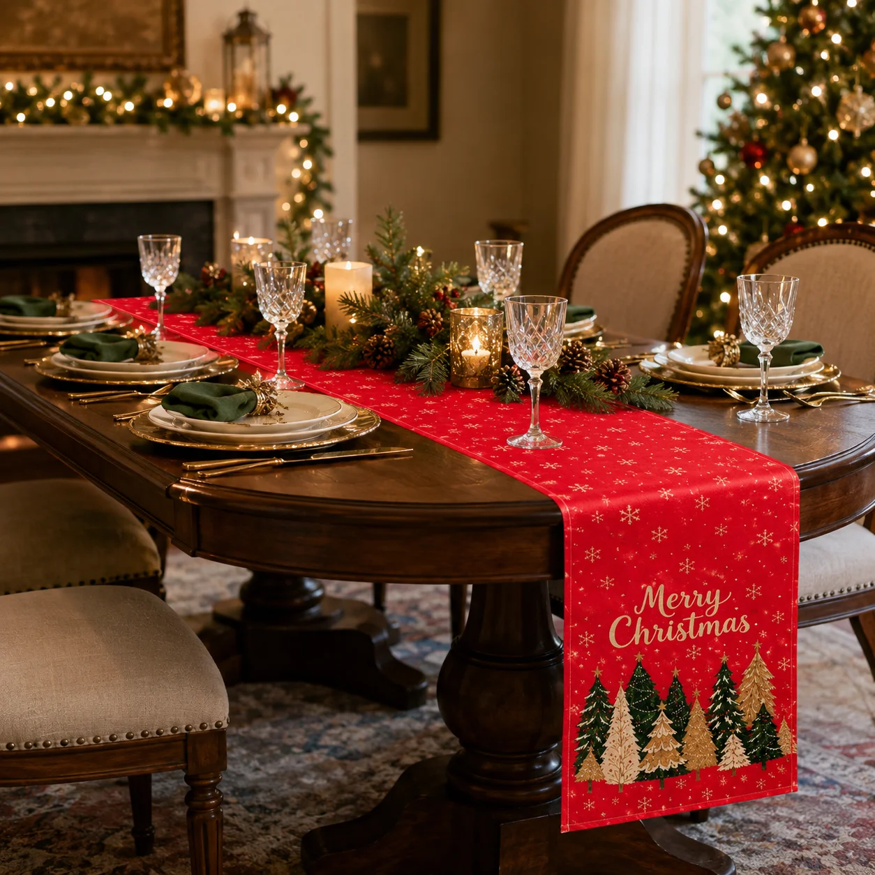 Christmas Table Runner for Holiday Party Festive Dining Table Decor Xmas Gathering Decoration for Party Hosts Family Celebration