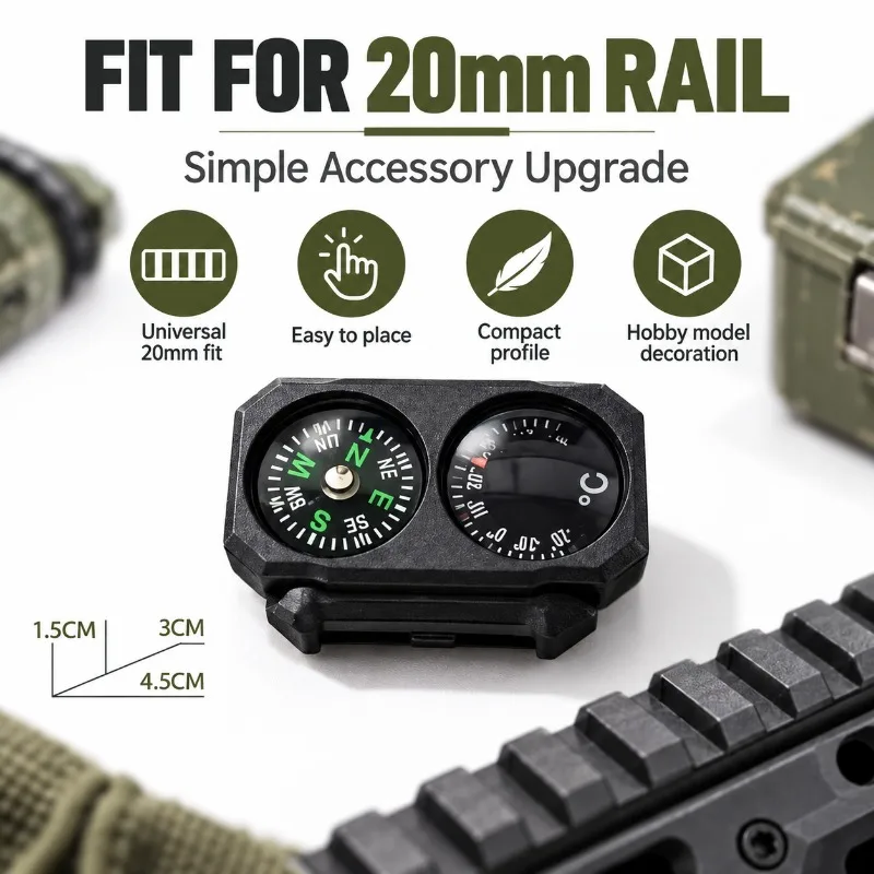 Lightweight Nylon Compass Thermometer Unit Practical Hobby Ornament Parts Fits 20mm Rail Bracket