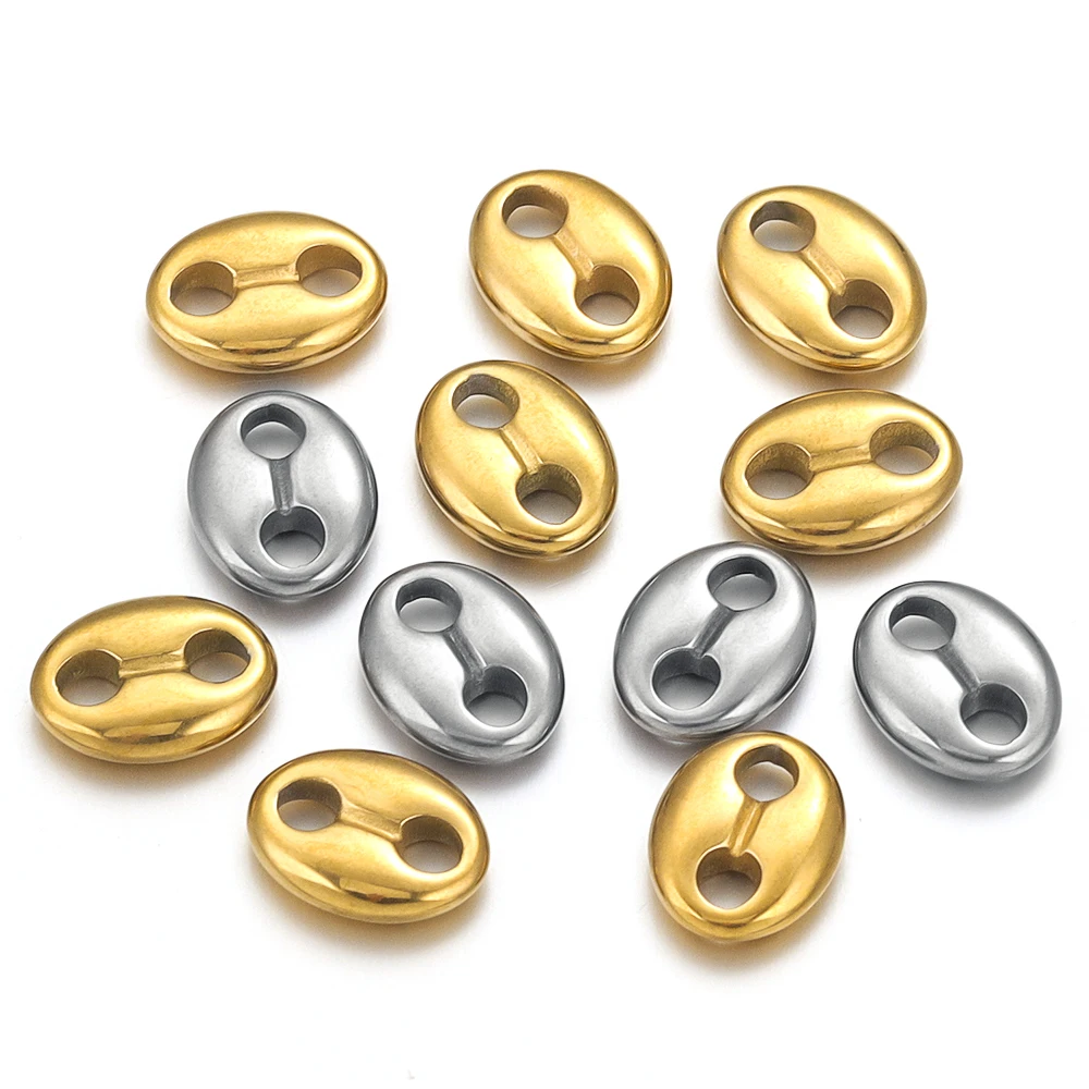 10pcs Stainless Steel Beads Connector Coffee Double Hole Gold Plated for DIY Necklace Bracelet Jewelry Making Supplies Wholesale