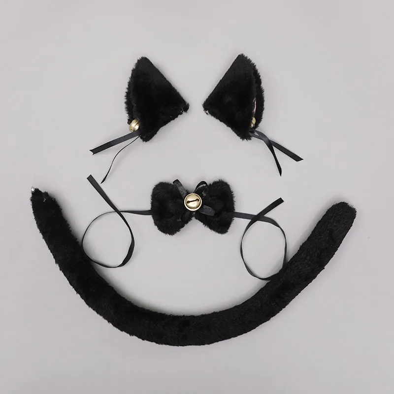 Kat Oren Hoofdband met Lint Bell Staart Kraag Lolita Pluche Harige Party voor Vrouwen Meisje Anime Cosplay Kostuum Halloween