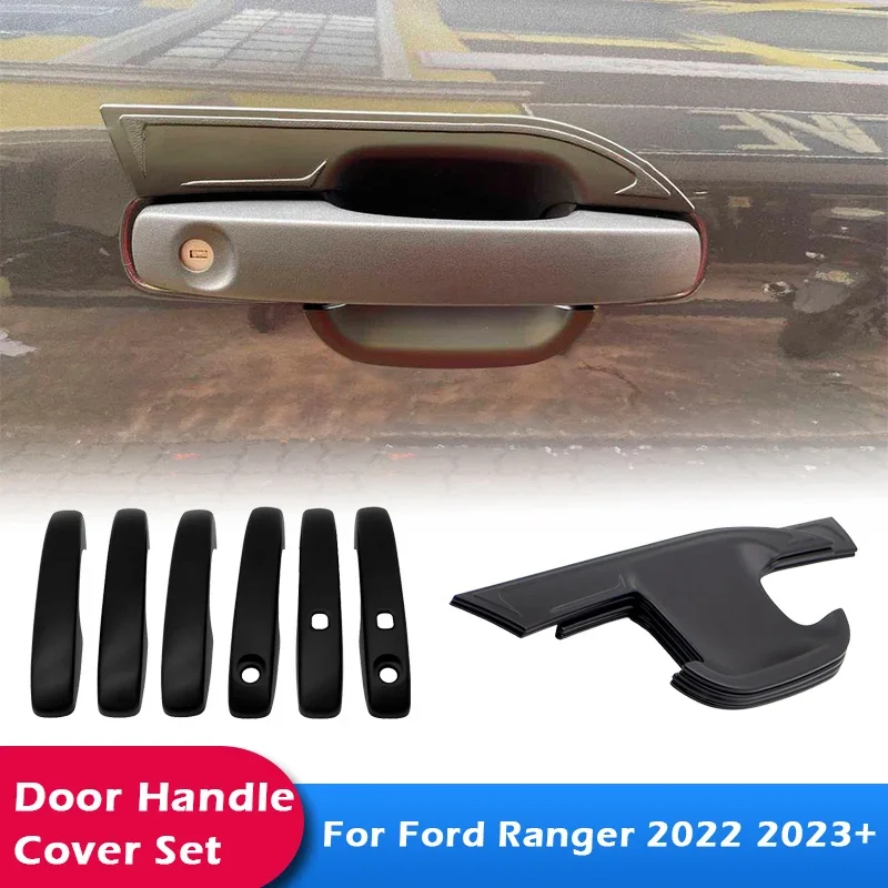 For Ford Ranger 2022 2023 Door Wildtrak Sport Limited XLT XLS XL Raptor Handle Cover Inner Cap Guard Set Matte Black Car Styling