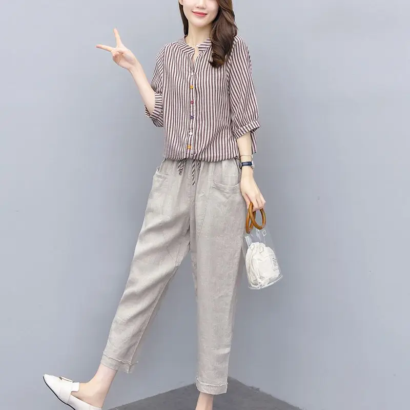 Elegant Fashion Harajuku Slim Fit Female Clothes Sets Loose Casual All Match Patchwork Button Tops Solid Trousers Two Piece Set