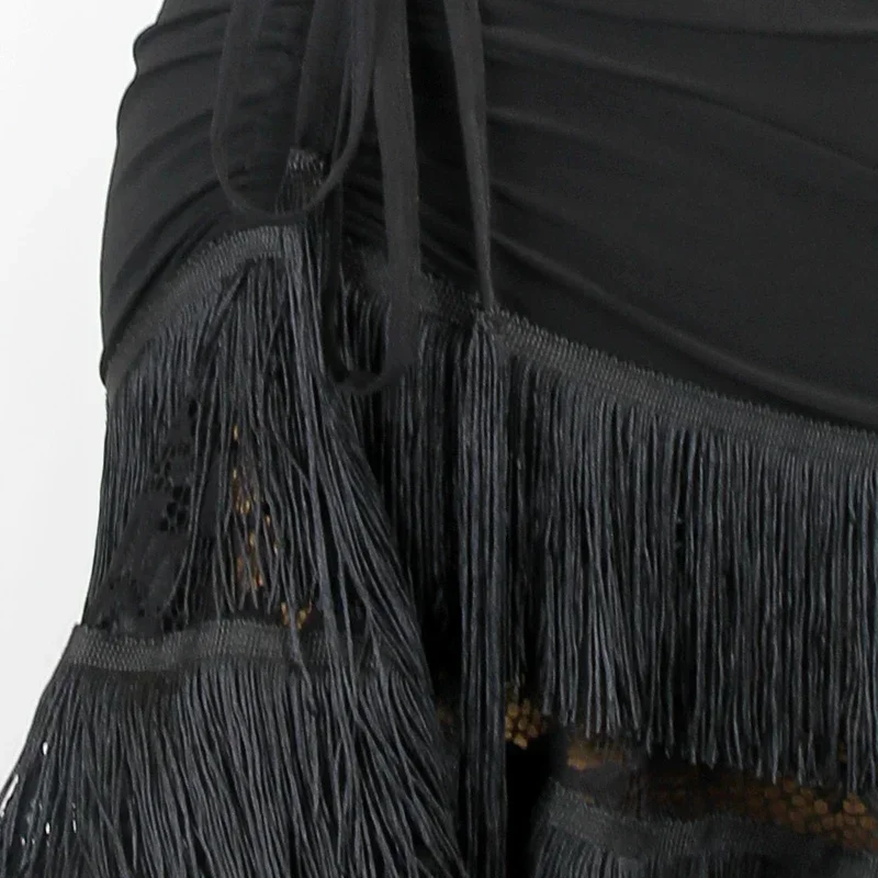 Women New Black Lace Fringe Skirt Sexy Performance Practice Dance Skirt Adult Samba Salsa Costume Latin Dance Clothes