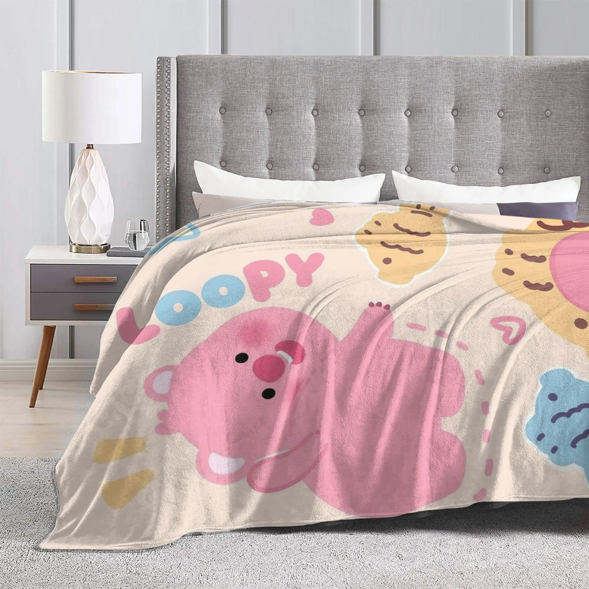 Loopy Cartoon Beaver  Blankets Velvet Summer Cute Multi-function Lightweight Thin Throw Blanket for Bedding Office Rug Piece