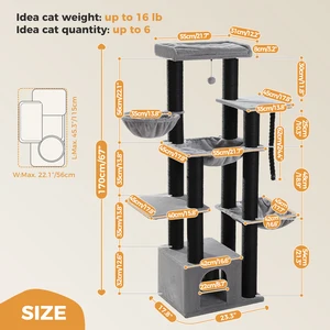 Pohon Kucing Besar untuk Kucing Besar Menara Kucing Kokoh dengan Beberapa Tingkat Rumah Kucing Memanjat Pohon dengan Hammock 11 Tiang Sisal Bertengger Besar 12 pohon rumah kucing dengan penjualan terbaik - №