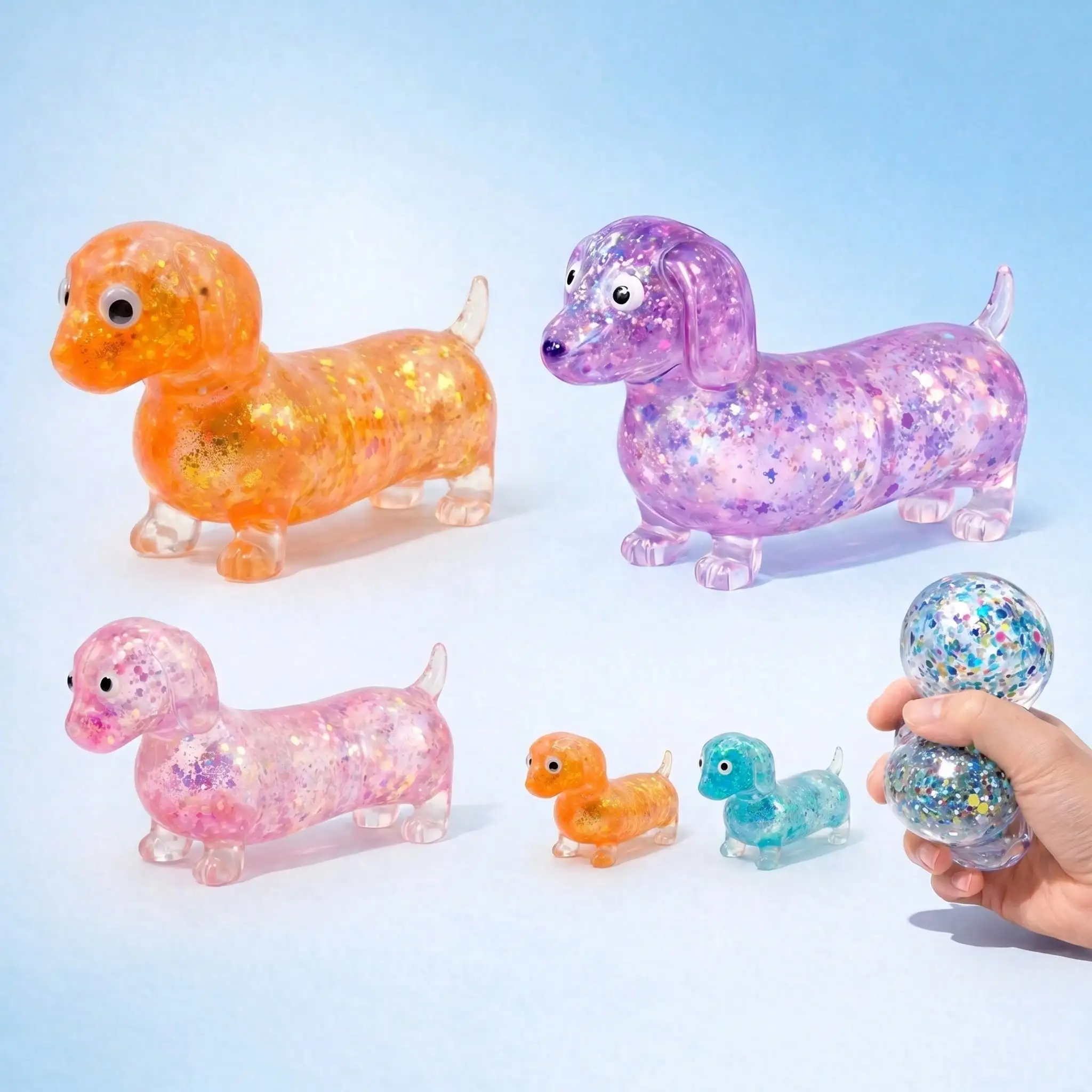 1Pc Transparent Colorful Dachshund Squeeze Toy, Sausage Dog Stretch Sensory Fidget for Stress Relief, Kids Classroom Prizes, Back to School Party Favors, Christmas Stocking Stuffers image 2