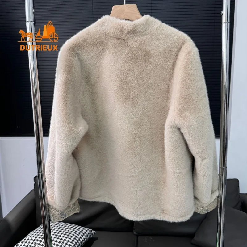 New Winter Reversible Fur Coat for Women, 100% Suede, Fashionable Travel Office Warm Buttoned Floral Coat Fur Jacket for Women