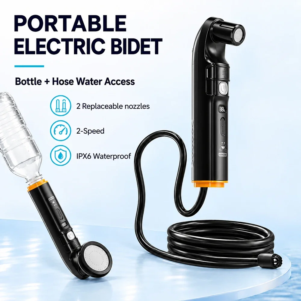 2M Portable Bidet 2-In-1 Electric Handheld Shattaf 1600mAh USB Rechargeable Toilet Sprayer for Camping RV Travel Muslim Shower