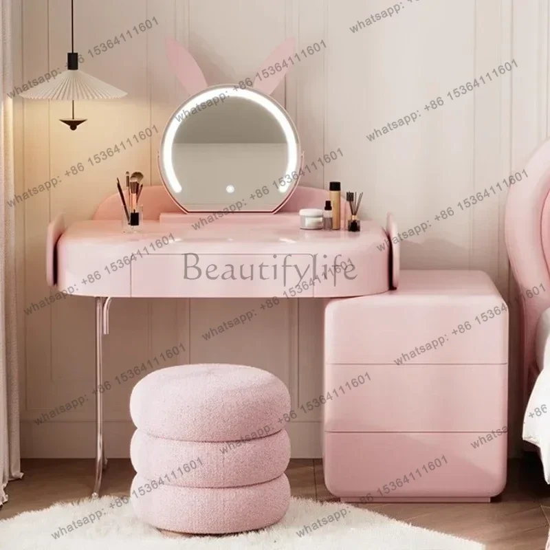 Furniture Modern Pink Princess Makeup Table Dresser Makeup Vanity Desk Toiletries Dressing Table Dressers Drawers