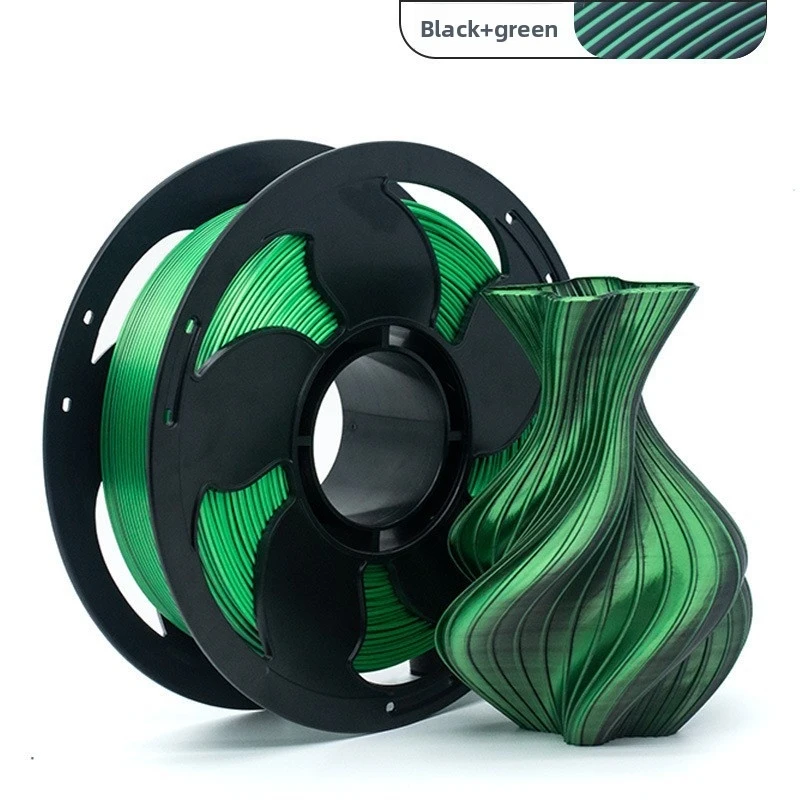 Silk PLA 3D Printer Filament, Dual Color Black & Green, 1KG Spool