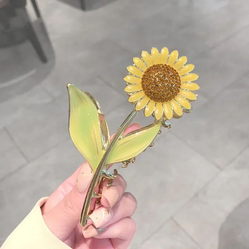 New Ladies Sunflower Metal Grab Clip Retro Large Shark Clip Girls Ponytail Sweet Hair Grab Fashion Hair Accessories