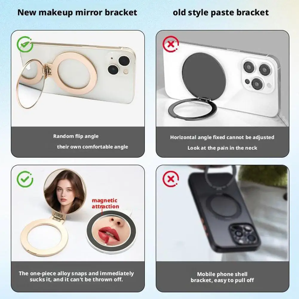 

Adhesive Flip Makeup Mirror Phone Holder 2025 New Desktop Support Base Adhesive Back Accessories High-definition Glass Mirror