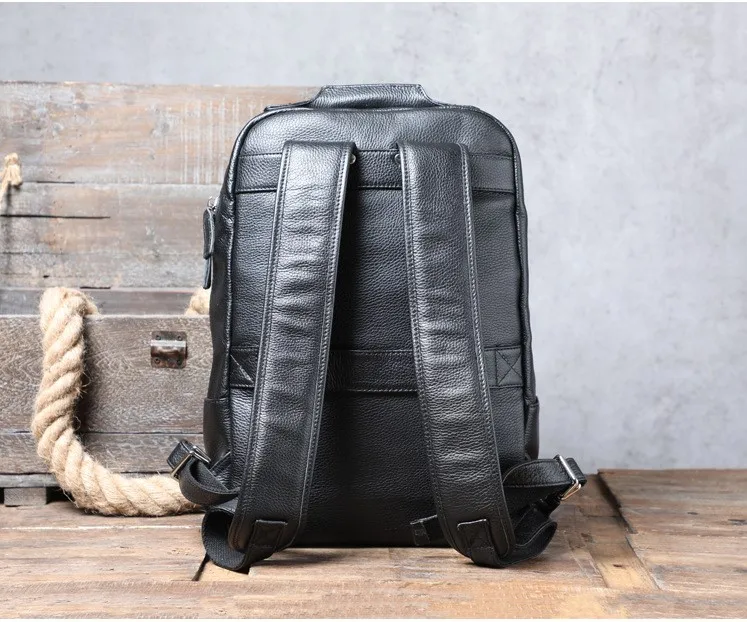 Simple casual head leather men's backpack, handmade leather computer backpack, leather fashion bag