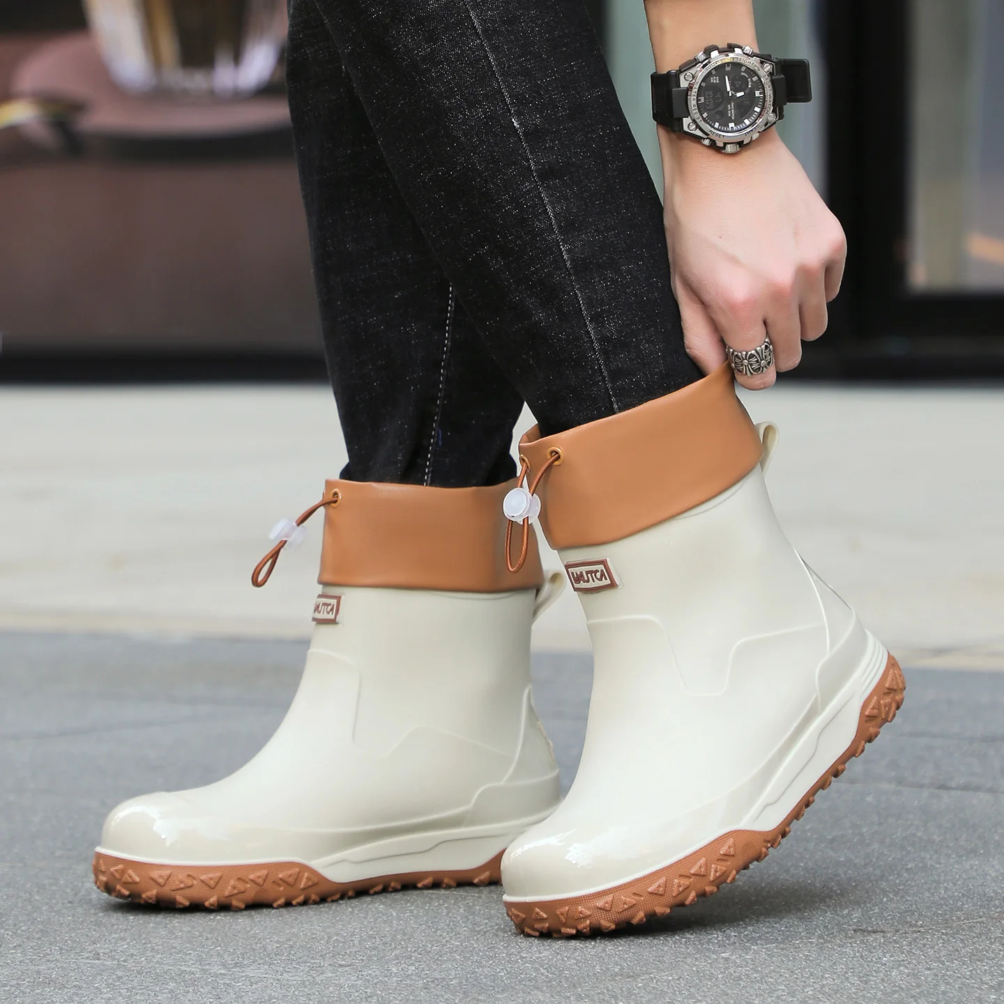 Men Mid Short Calf Rain Shoes Non-slip Rain Boots New Adult Wear-resistant Fashion Waterproof Shoes For Car Washing