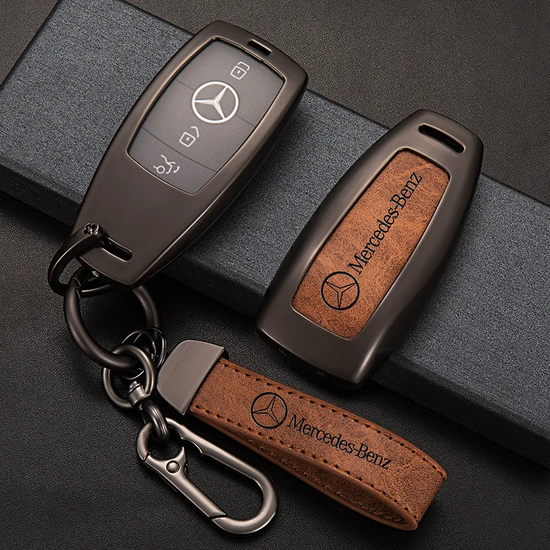 

Metal Leather Car Key Case Cover Fob For Mercedes Benz A C E S G Class GLC CLE CLA GLB GLK GLS W177 W205 W212 W213 W222 X167 AMG