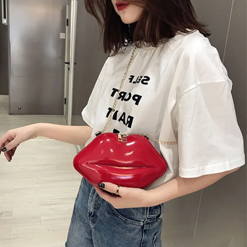 Clutches Messenger Bag Coin Bag Chain Tote Bag Lips Shape Chain Shoulder Bag PVC Handbags Lip Satchel Mini Crossbody Messenger