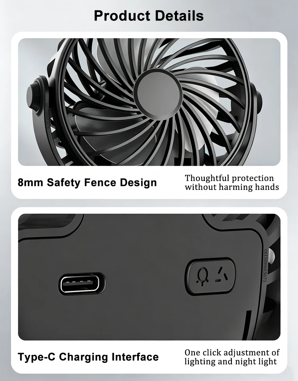 Tragbarer Mini-Autoventilator mit Clip, 360° drehbar ° Drehbarer USB-Aufladbarer Kühlventilator mit 3 Geschwindigkeiten, Starker Wind, Tragbarer Kleiner Auto-Clip-Ventilator – Detail 9