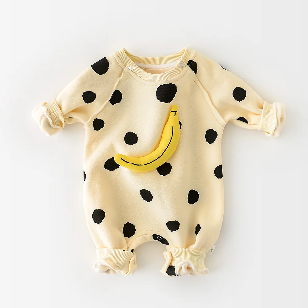 Spring Baby Clothes Banana Romper Cotton Sleepwear Korean Newborn Clothes Boy Girl Bodysuit Banana Dot Toddler Jumpsuit