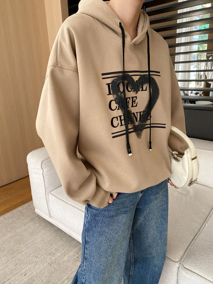 Spring and Autumn Women\'s Casual Embroidery Decoration Loose Hooded Sports Shirt