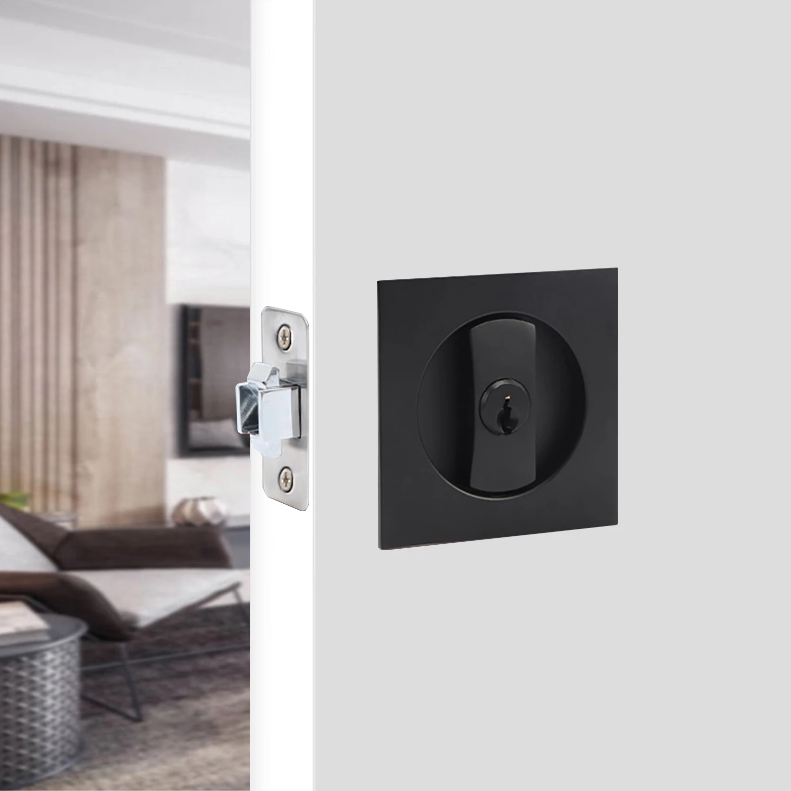 Imagem -03 - Liga de Zinco Quadrado Privacidade Bloqueio de Bolso com Chave Embutida Encaixe Fácil Aperto Fechadura da Porta para Correr Porta do Celeiro Porta de Madeira Ferragem