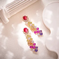 Designer Collection Style Stud Long Earrings Women Lady Inlay Colored Cubic Zircon Plated Gold Color High-end Jewellery