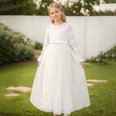 BIBIHOU Teen Lace White Bridesmaid Dresses For Girls Wedding Formal Evening Gown Elegant Girl Birthday Party Dress