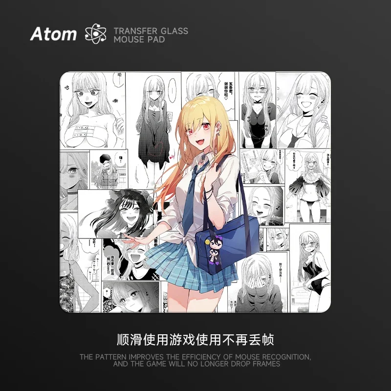 ATOM Anime Pattern Photovoltaic Glass Mouse Pad Upgraded Tempered Material Smooth Experience FPS Gaming Desk Pad PC Accessories