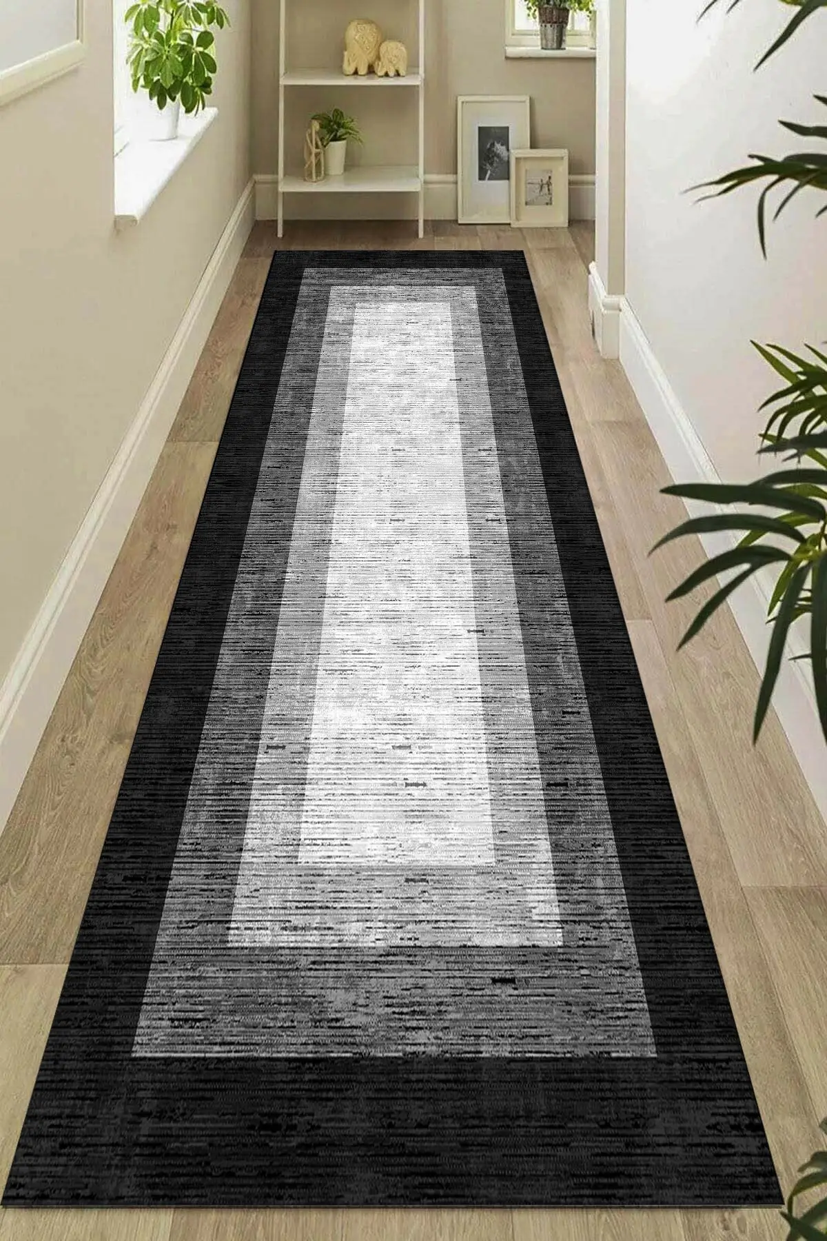 DOLBOVI Else gray black white boxed digital printing washable non-slip floor kitchen rug Dts-3