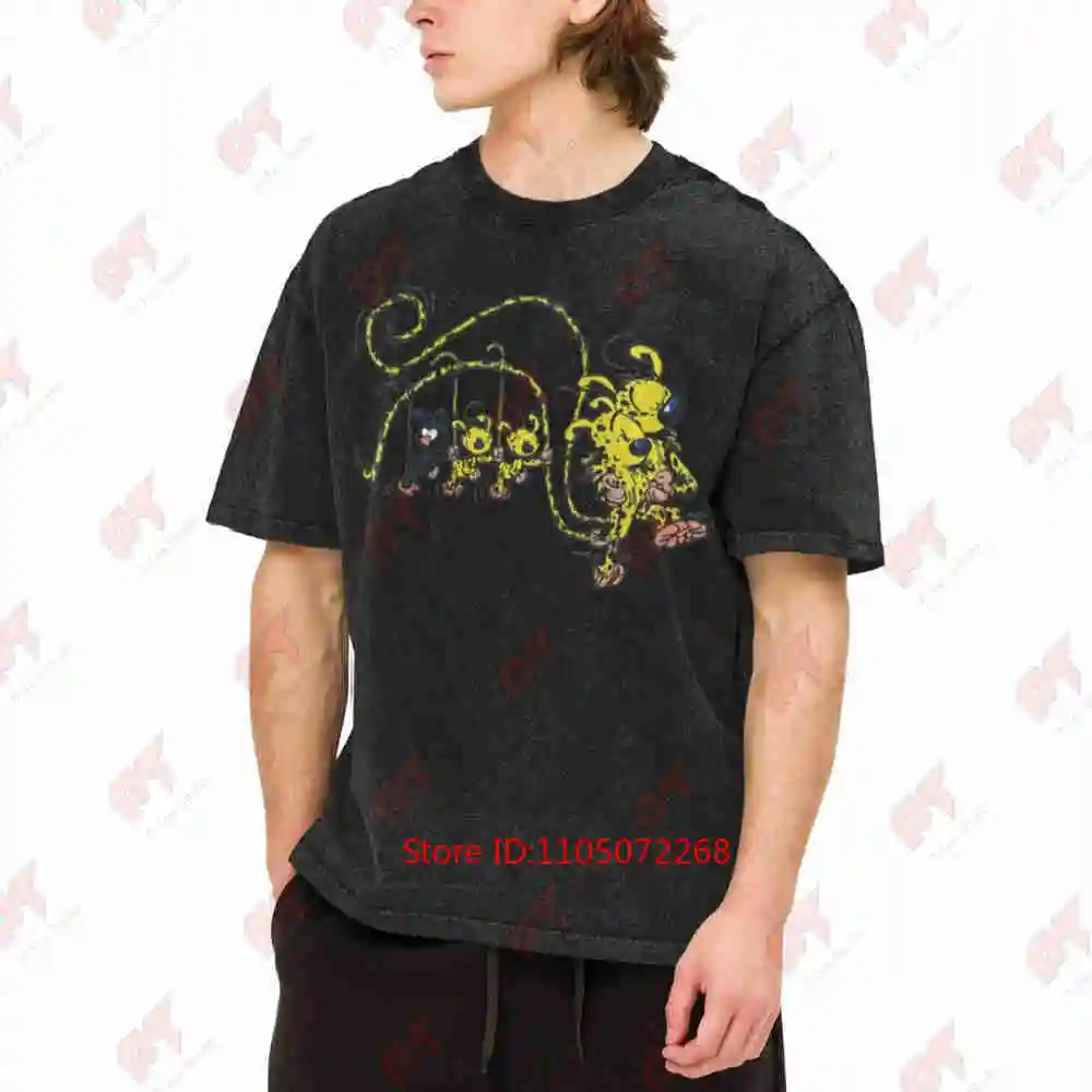 Marsupilami Babies Hanging On Tail Vintage Washed Tee Pure Cotton T-Shirt