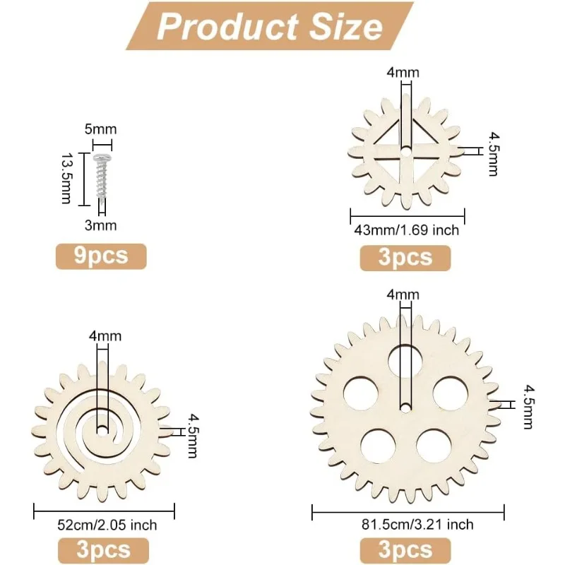 3set di ingranaggi in legno non finiti fette di legno vuote con viti per progetti fai da te pittura disegno decorazione per feste a casa artigianato