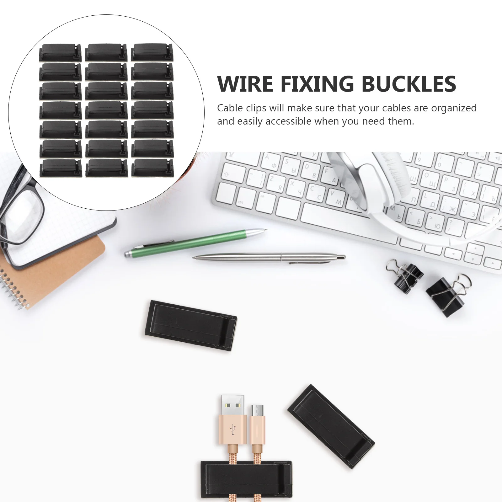 

50Pcs Cable Organizing Clips with Adhesive Backing - Desktop Wall Cord Holder for Power Cables Headphones Charging Wires