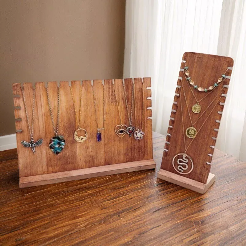 

12 Slots Necklace Display Stand, 1pcs Wood Necklace Holder Rack Jewelry Display Stand Tabletop Boards for Vendor Retail Selling