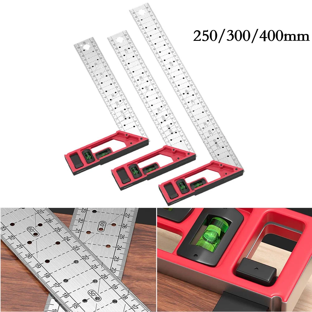 250mm 300mm 400mm Stainless Steel Right Angle Ruler For Woodworking Marking Layout Measuring Tool With Dual Level