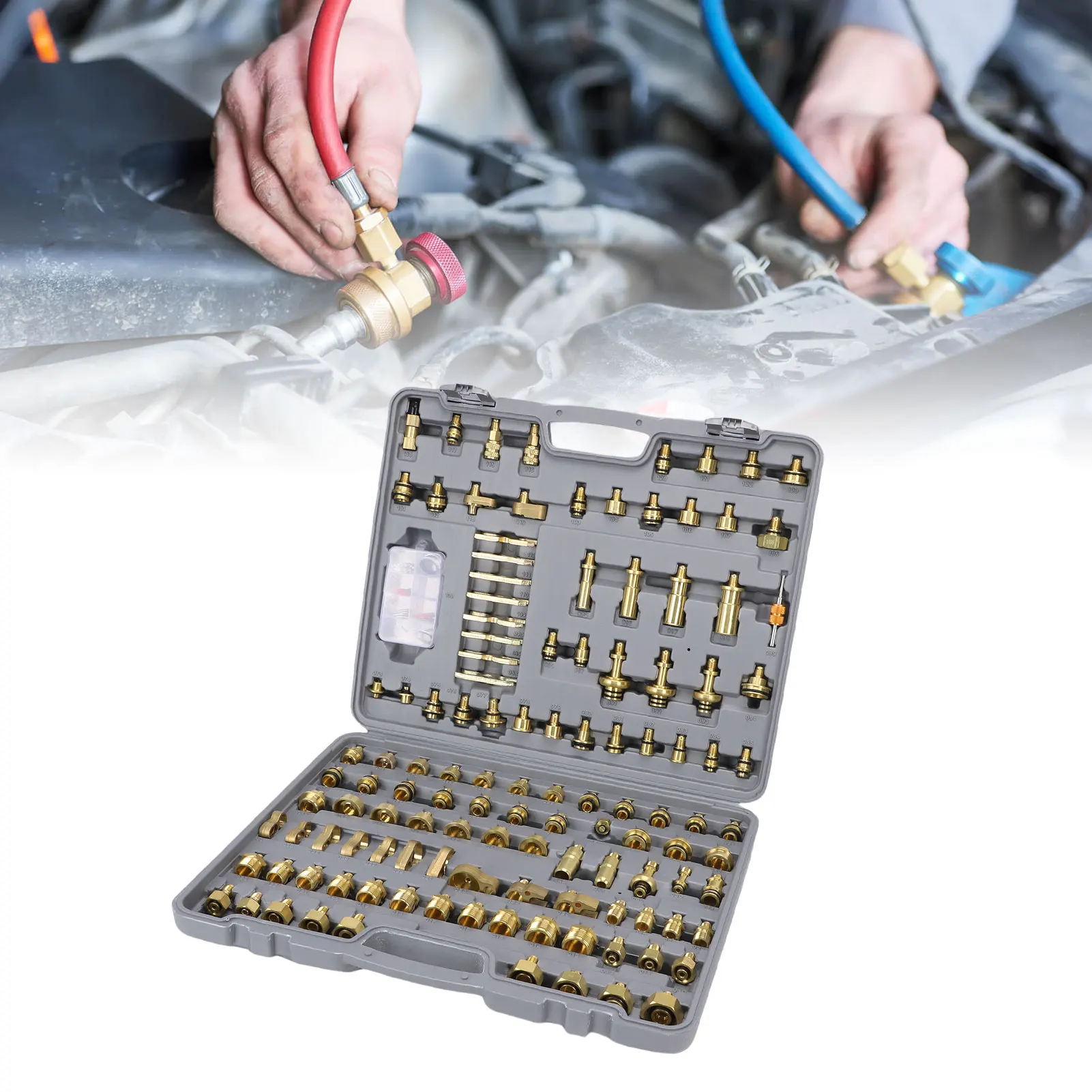 122pcs Car Air Conditioning Leak Test Kit Multifunction Brass AC Leak Detection Repair Tools Kit for Car Auto AC