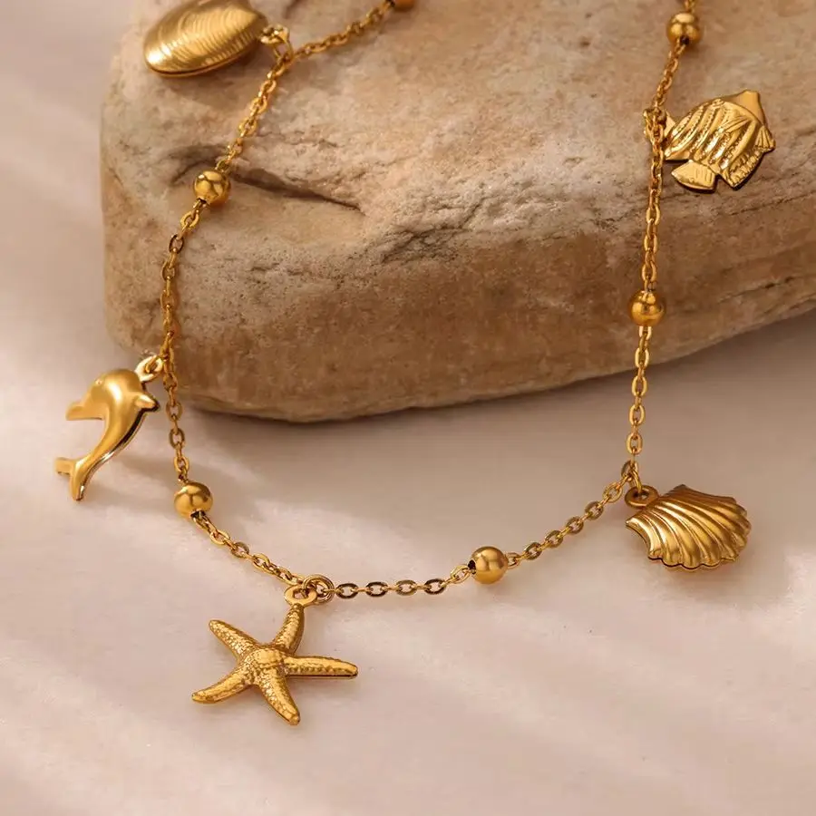 Cute Ocean Animal Anklets for Women Stainless Steel Gold Color Leg Chain Ankle Bracelet Summer Beach Foot Jewelry Accessories