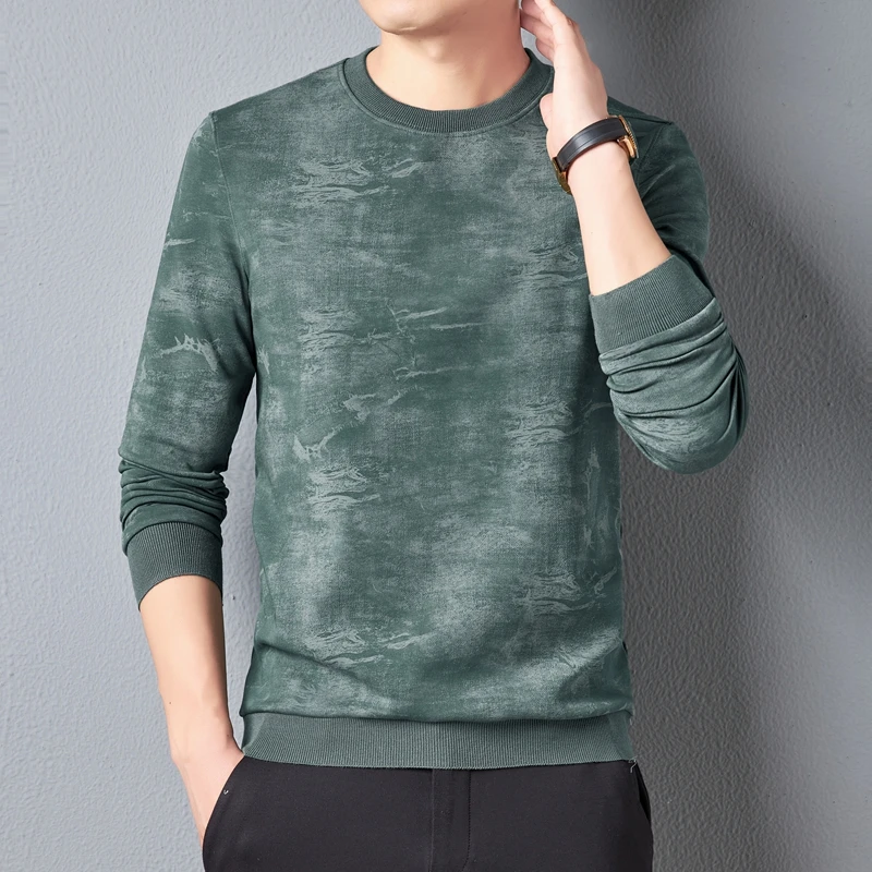 Autumn Men Casual Vibrant Tie-Dye Sweatshirt Black White Green Cosy Tops Round Collar Long Sleeve Leisure Wear Ribbed Cuffs Hem