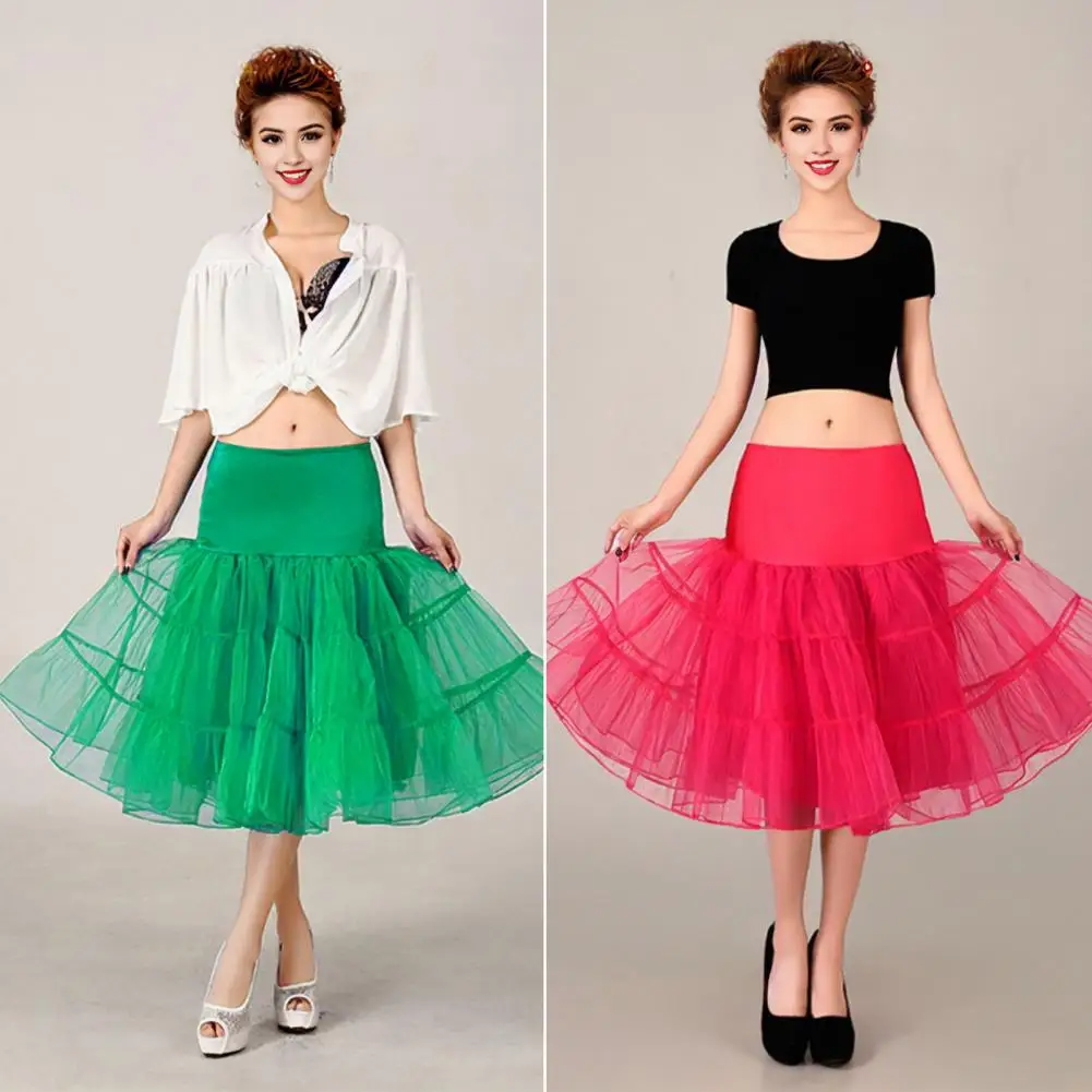 Women Summer Tulle Skirt Vintage High Waist Solid Color A-Line Cake Skirt Smooth Inner Layer Skirt Party Decoration