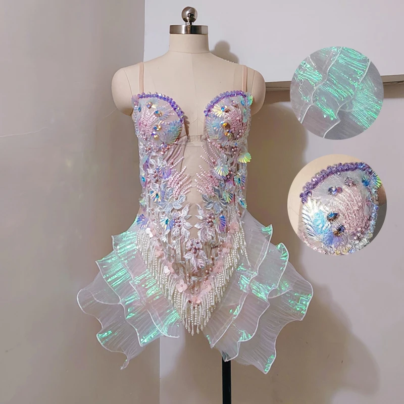 

Showgirl Rave outfit Dance Costume Sexy Lace Bodysuit Women Performance Festival Outfit Pole Dance Clothing Stage Wear