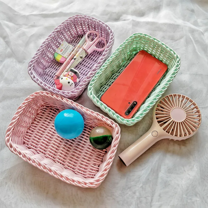 Modern Simple Pp Candy Colored Wickerlike Storage Basket Fruit Basket Desktop Miscellaneous Classification Wickerlike Storage...