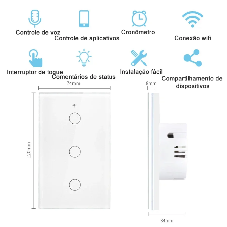 Tuya WiFi Smart Wall Switch US 1/2/3 Gang Touch Sensor Light Switch No Neutral Wire Required Smart Home Alexa Google Home