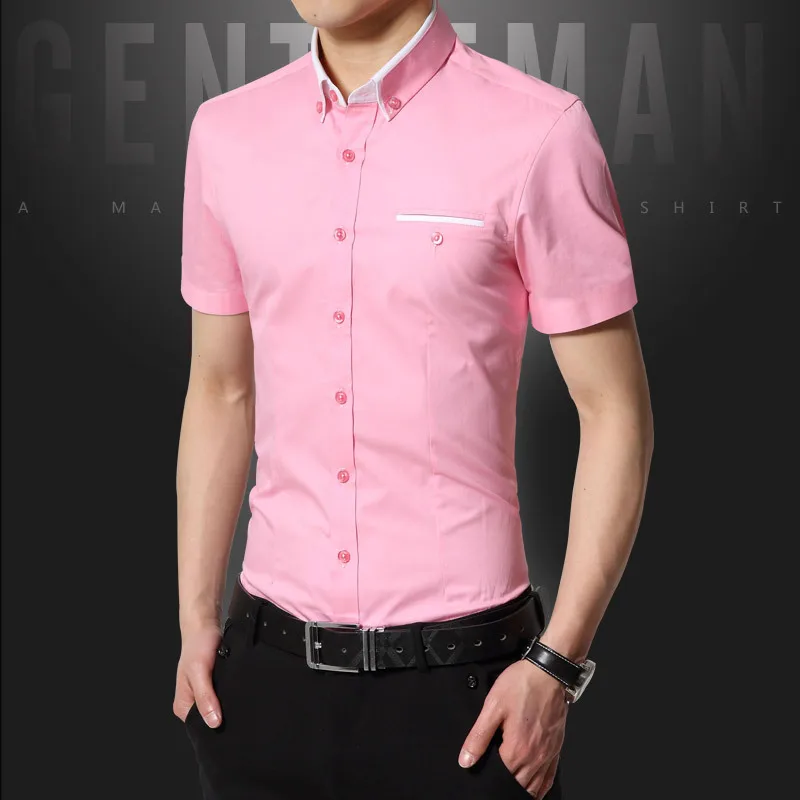 Manga Curta Slim Fit Casual Camisa de Vestido dos homens, Tamanho Asiático Roupas, Boa Qualidade, Sólido, Verão, Nova Chegada, 5XL