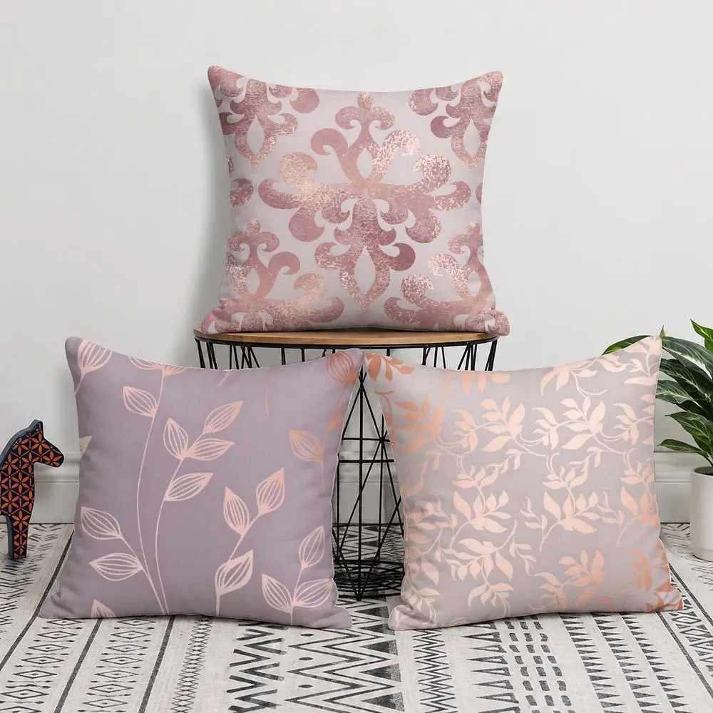 Rose Gold Blush Cushion Cover Short Plush Soft Double-Sided Printing Pillow Case Cozy Sofa Bedroom Home Decor Gift