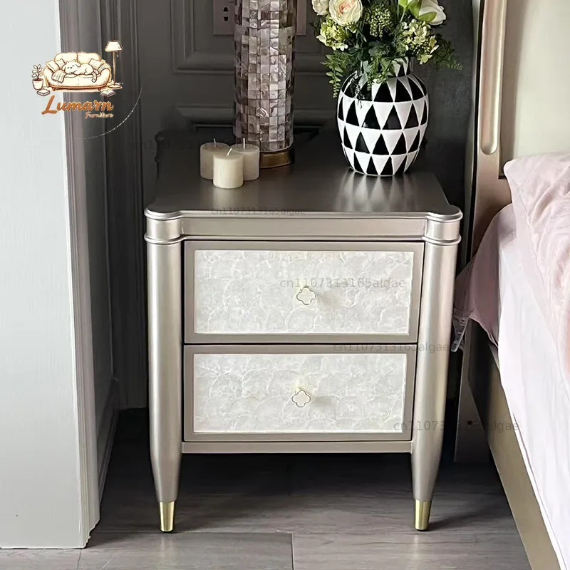 American light luxury bedside table solid wood bedroom shell two pumping bedside table storage locker storage modern win