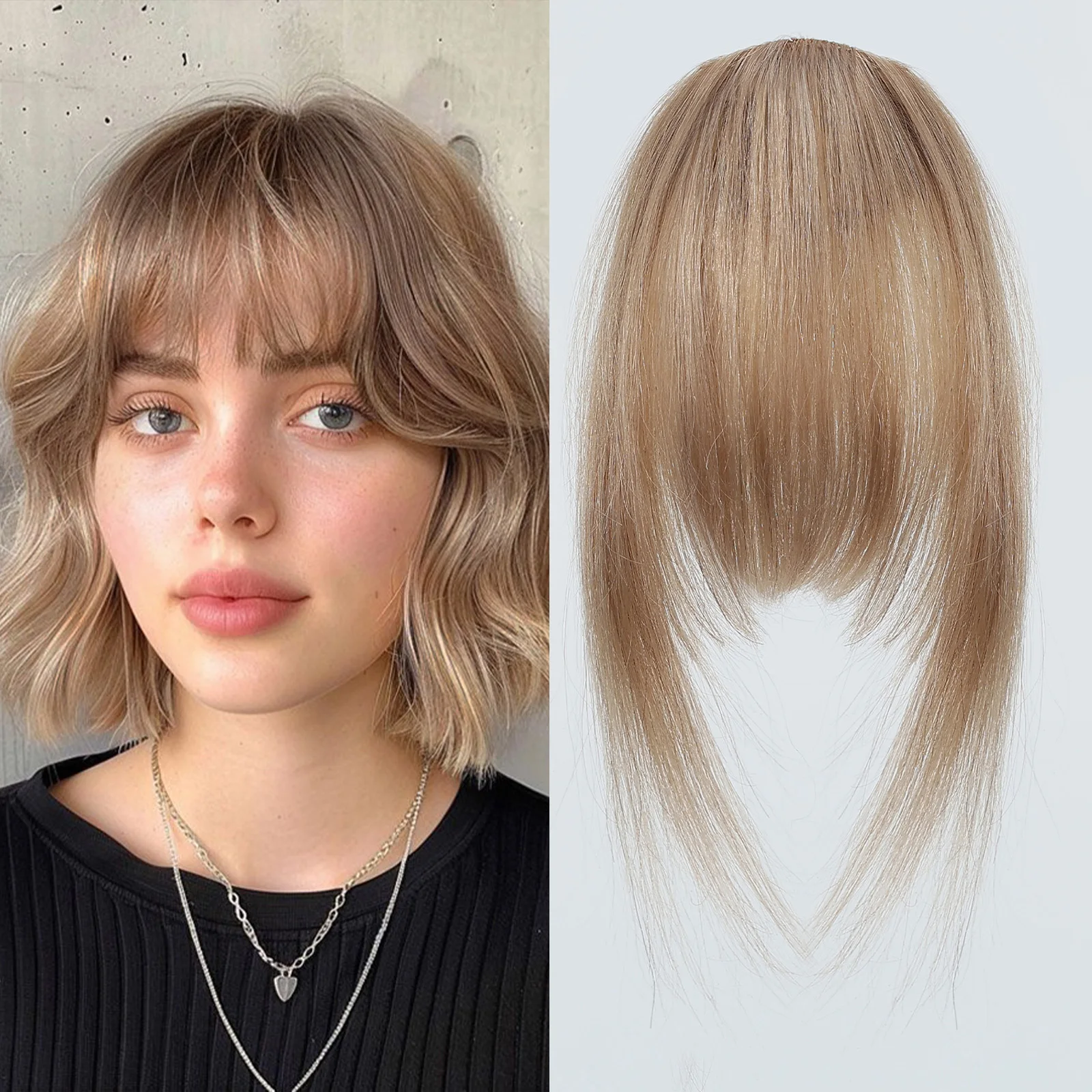 100% flequillo de cabello humano Rubio marrón Wispy Bang Clip de cabello en flequillo con patillas postizo para mujeres Clip en Air Bang 4,5 pulgadas