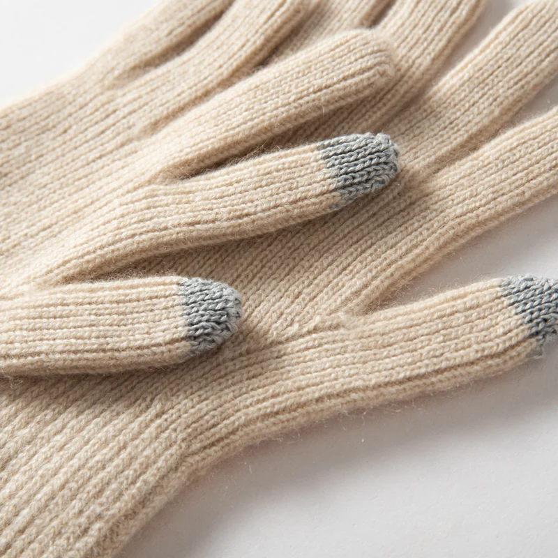THYFGT Autumn Winter Gloves Women High Quality Cashmere Knit Soft Warm Touch Screen Mittens Stretch Solid Full Finger Guantes