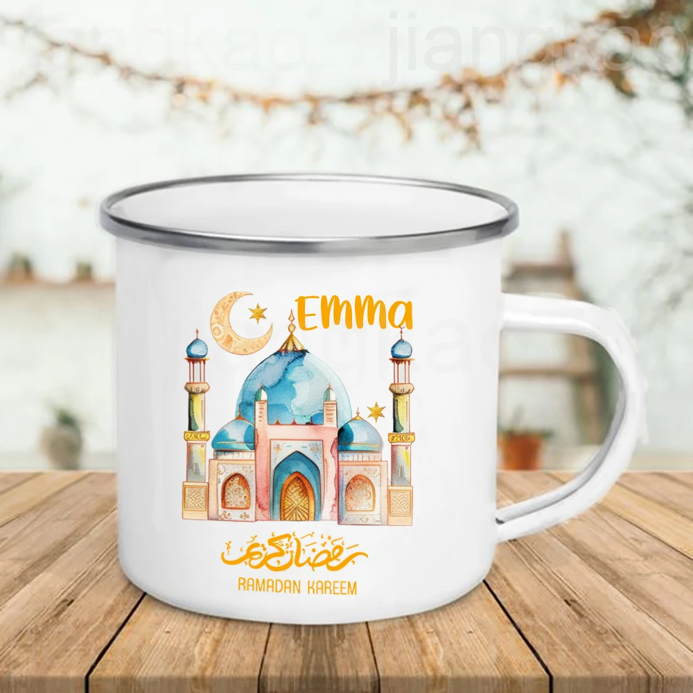 

Personalised Ramadan Kareem Printed Mug Custom Name Coffee Cups Islamic Muslim Holiday Enamel Mugs Handle Mugs Handle Eid Gift