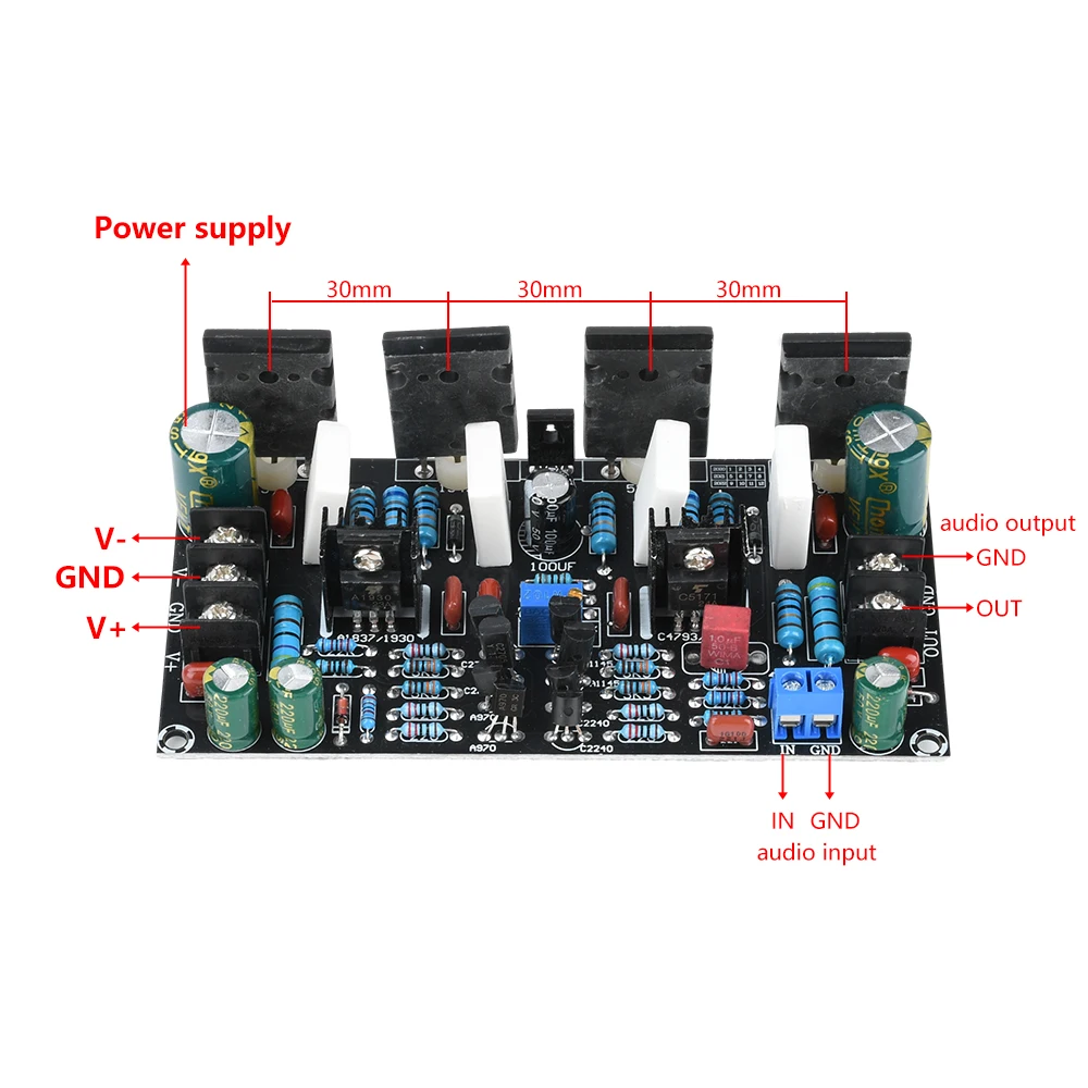 DC 20V-90V Dual Voltage Mono 200W Power Amplifier Board Tube Finished Amplifier Board 1943 + 5200 High Power Tube Amp Board
