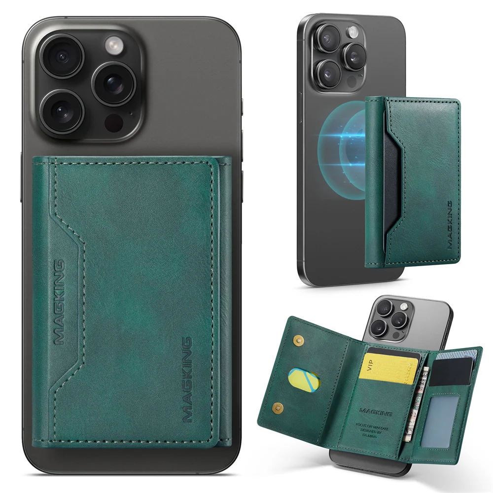 Magnetische Geldbörse für iPhone 16/15/14/13/12 Serie, leichter Telefonständer, verstellbarer Kartenhalter aus Leder, Mag-Safe-Tasche