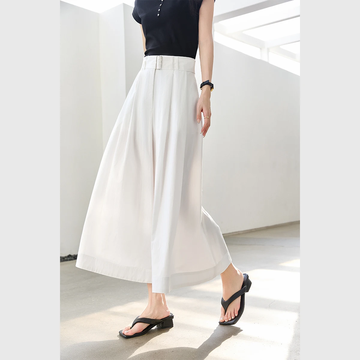 

VIMLY 2025 Summer Loose Casual Cotton Wide Leg Pants Women Simple Office Lady Elastic Waist Solid Color Straight Trousers M9596